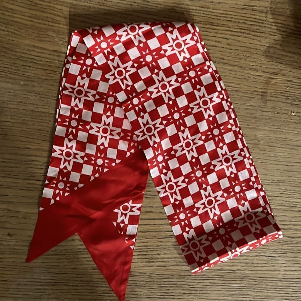 Silk.Hat Scarf, Red White Print